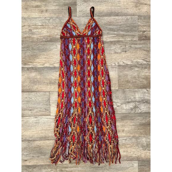 ZARA V-Neck Fringe Hem Multicolor Midi Dress NWT | Size M/L - Picture 15 of 16